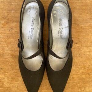 Private Collection Black Fabric Pumps with Straps, 2" Heels, Size 7.5